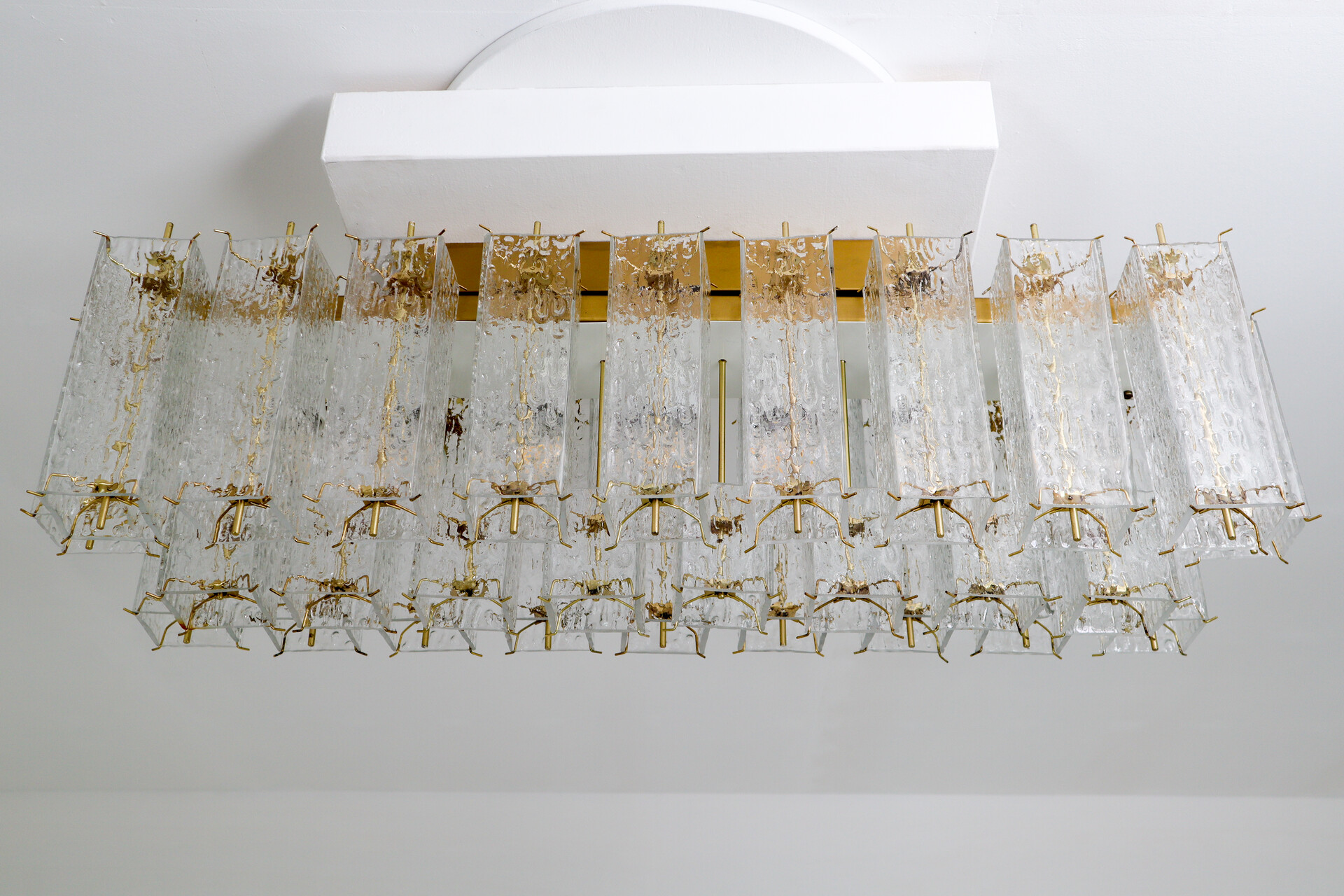 Mid century modern Rectangle Flush Mount - Chandeliers, in Glass and Brass, 1960s. Mid-20th century