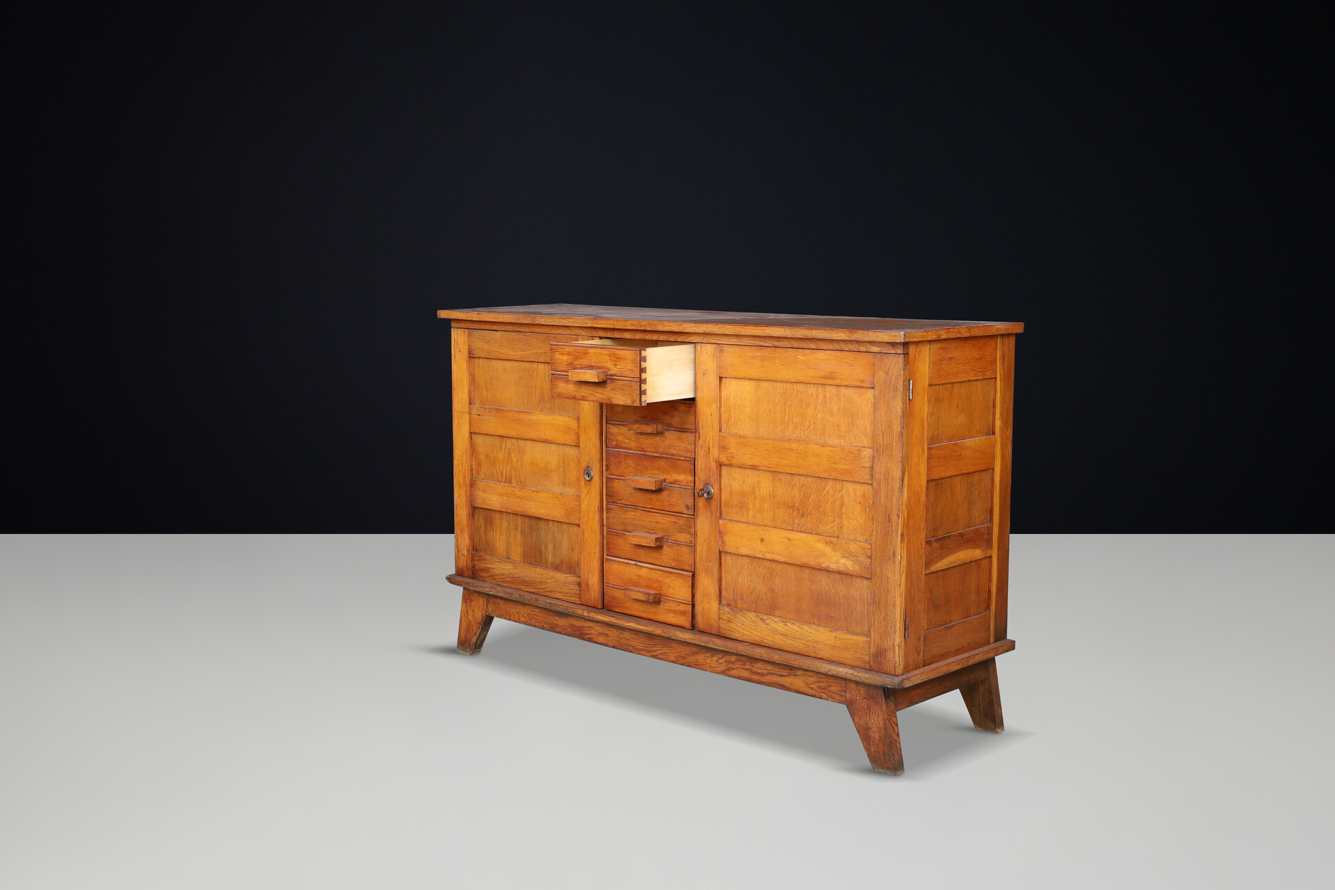 Mid century modern René Gabriel Patinated Oak Sideboard, France, 1940s Mid-20th century