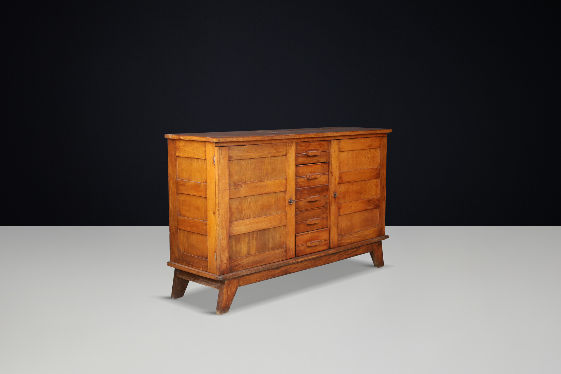 Mid century modern René Gabriel Patinated Oak Sideboard, France, 1940s Mid-20th century