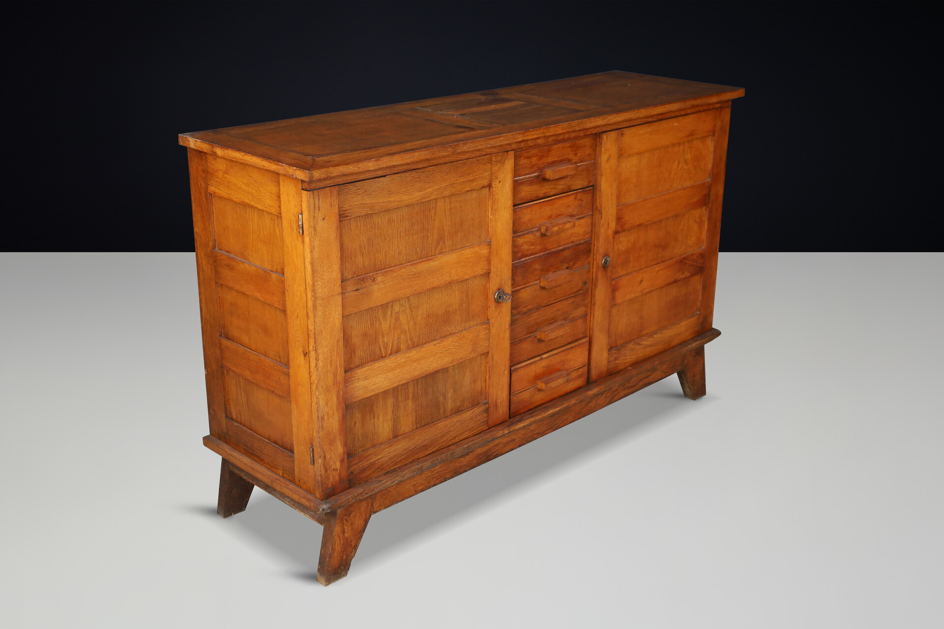 Mid century modern René Gabriel Patinated Oak Sideboard, France, 1940s Mid-20th century