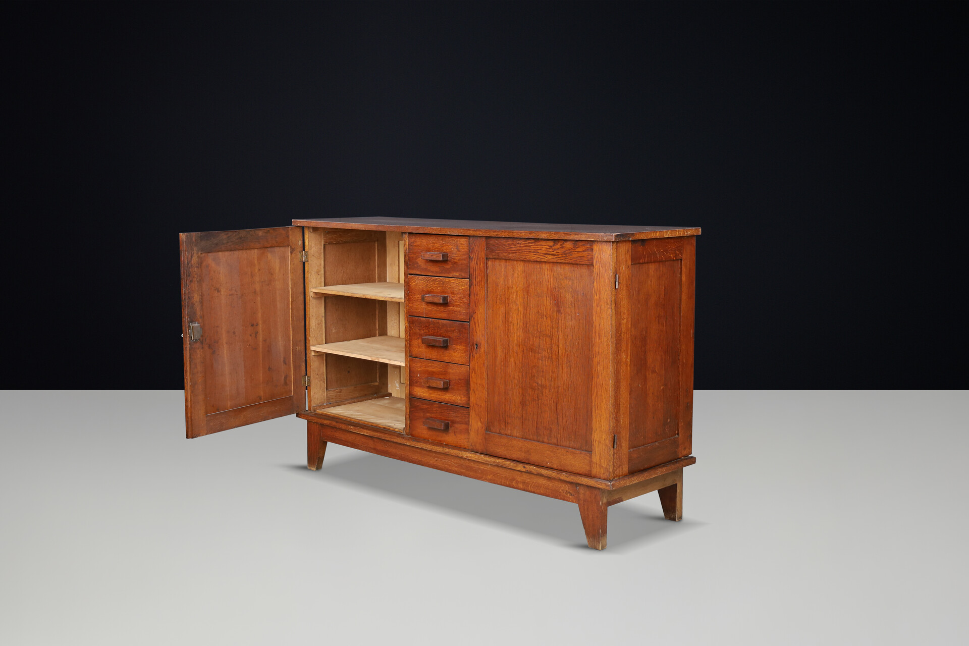 Mid century modern René Gabriel patinated Oak Sideboard, France, 1940s Mid-20th century