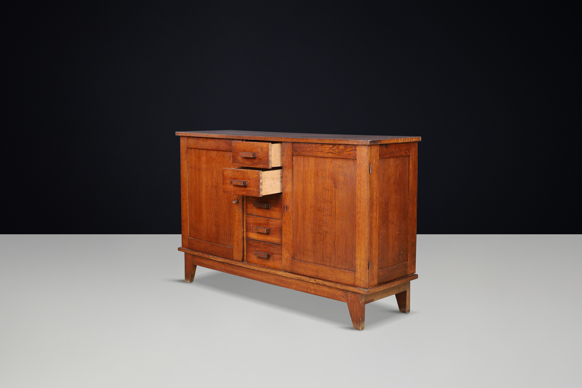 Mid century modern René Gabriel patinated Oak Sideboard, France, 1940s Mid-20th century