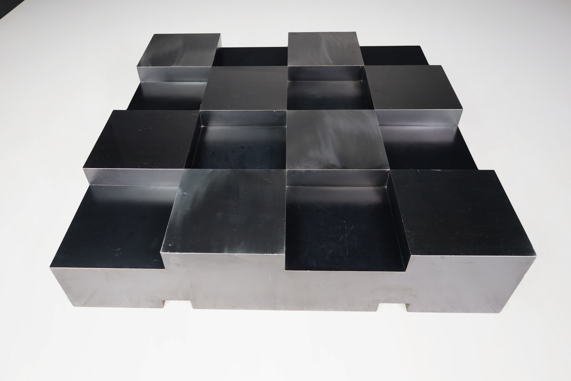 Mid century modern Roberto Monsani Square Grid Coffee Table in Black and Steel, Italy, 1970s Late-20th century