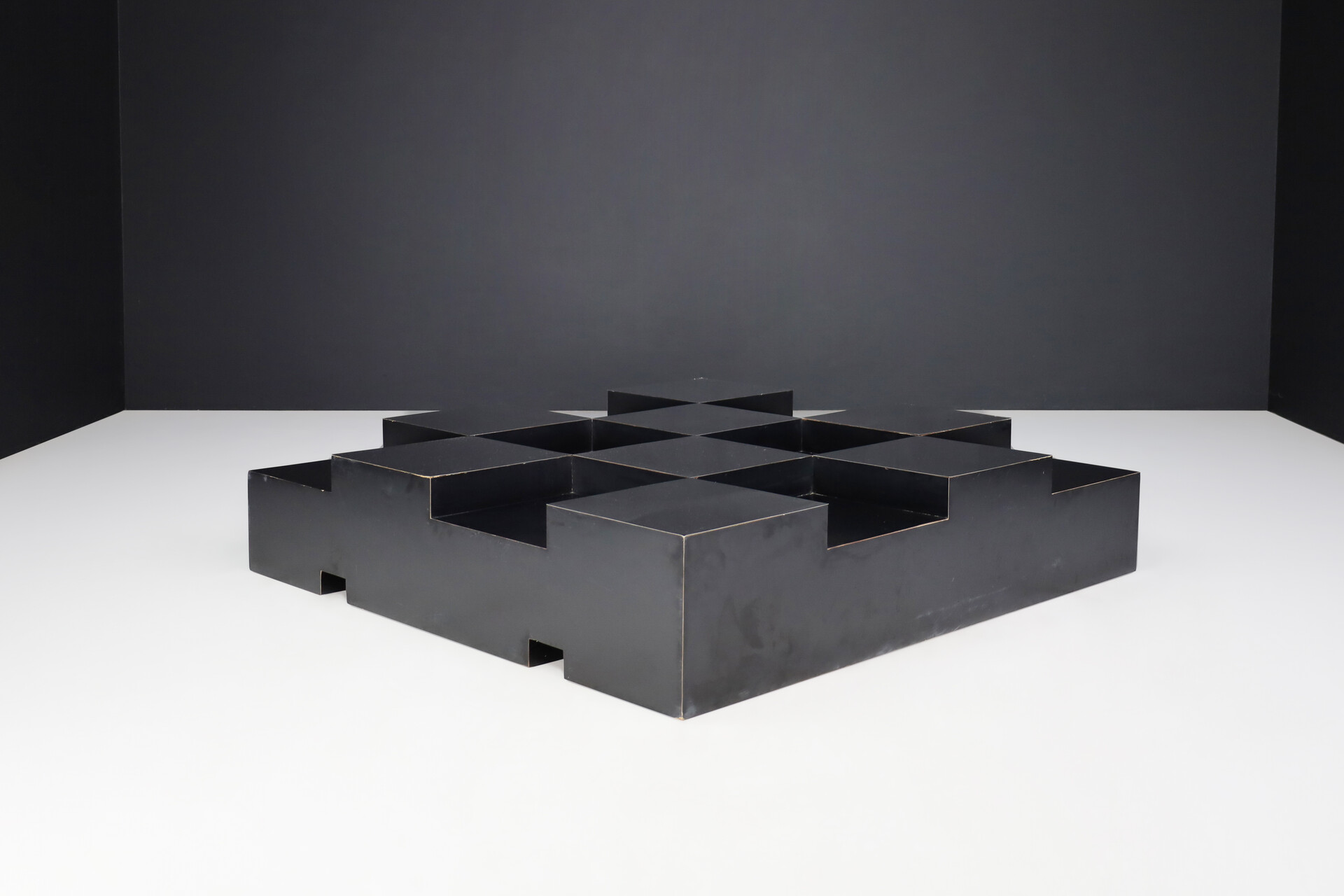 Mid century modern Roberto Monsani Square Grid Coffee Table in Black and Steel, Italy, 1970s Late-20th century