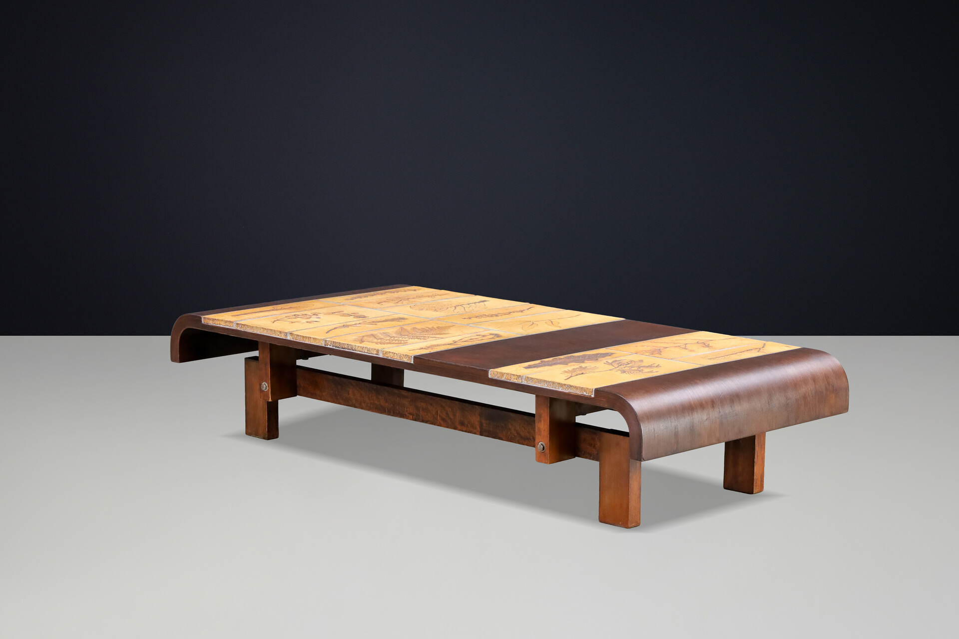 Mid century modern Roger Capron “Garrigue” Ceramic & Bent Beechwood Coffee Table, France, 1960s Mid-20th century