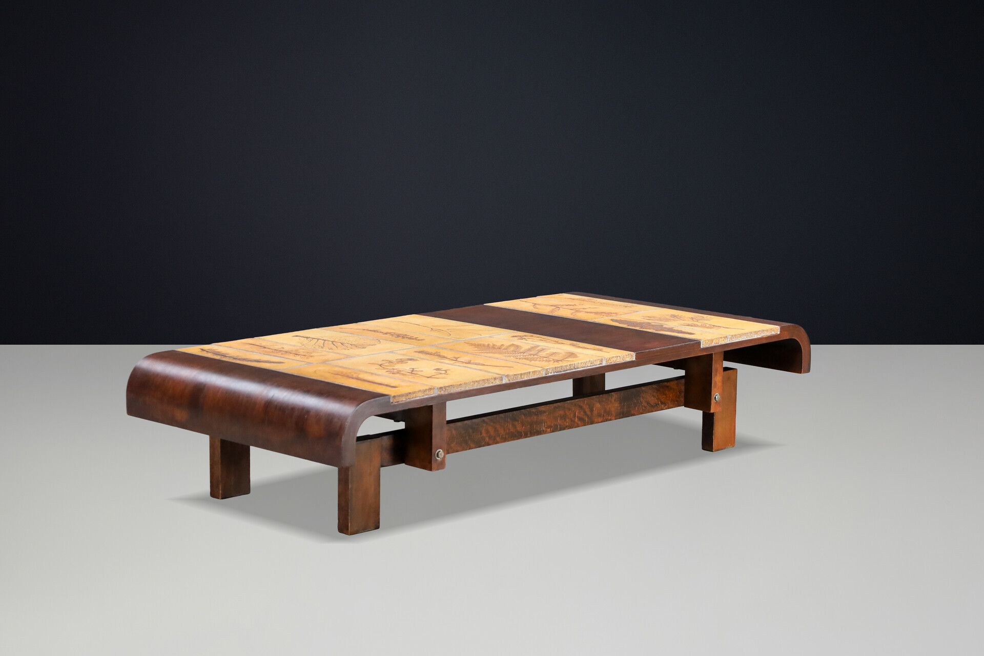 Mid century modern Roger Capron “Garrigue” Ceramic & Bent Beechwood Coffee Table, France, 1960s Mid-20th century