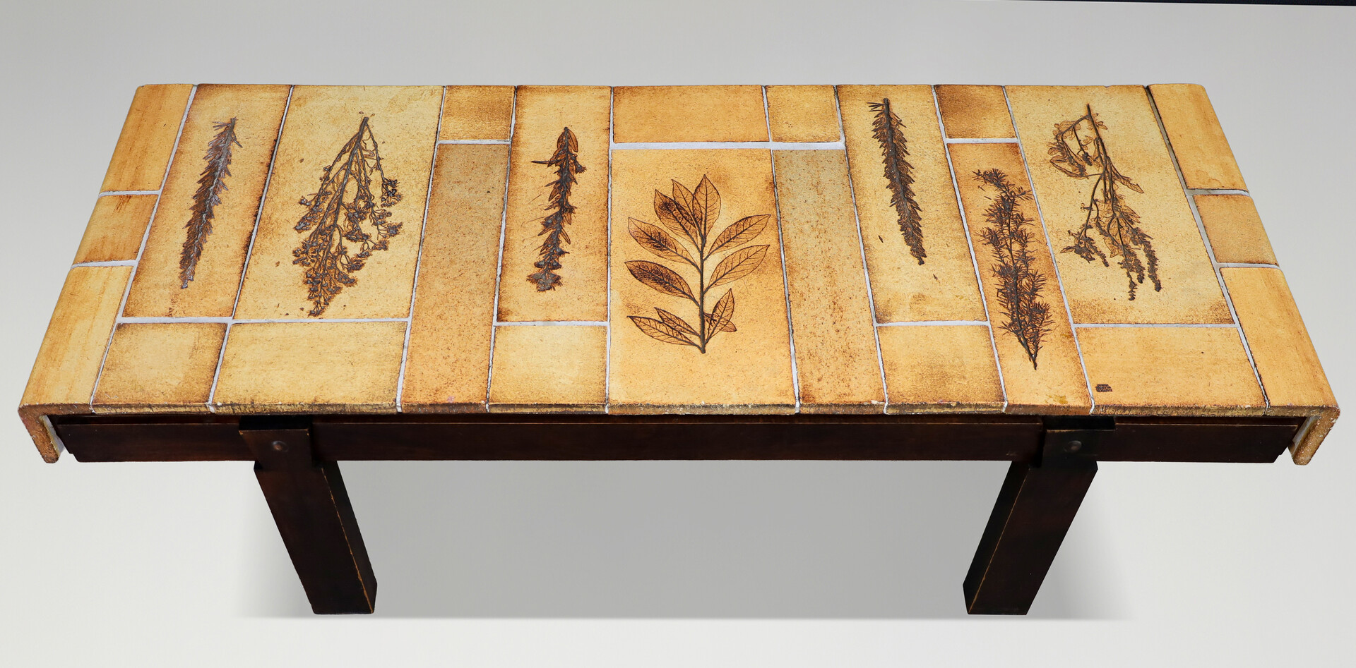 Mid century modern Roger Capron “Garrigue” Coffee Table with Botanical Tiles, France, 1960s Mid-20th century