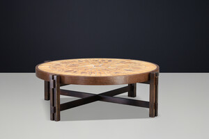 Mid century modern Roger Capron Vallauris Coffee Table, Ceramic & Bentwood, 1960s Mid-20th century