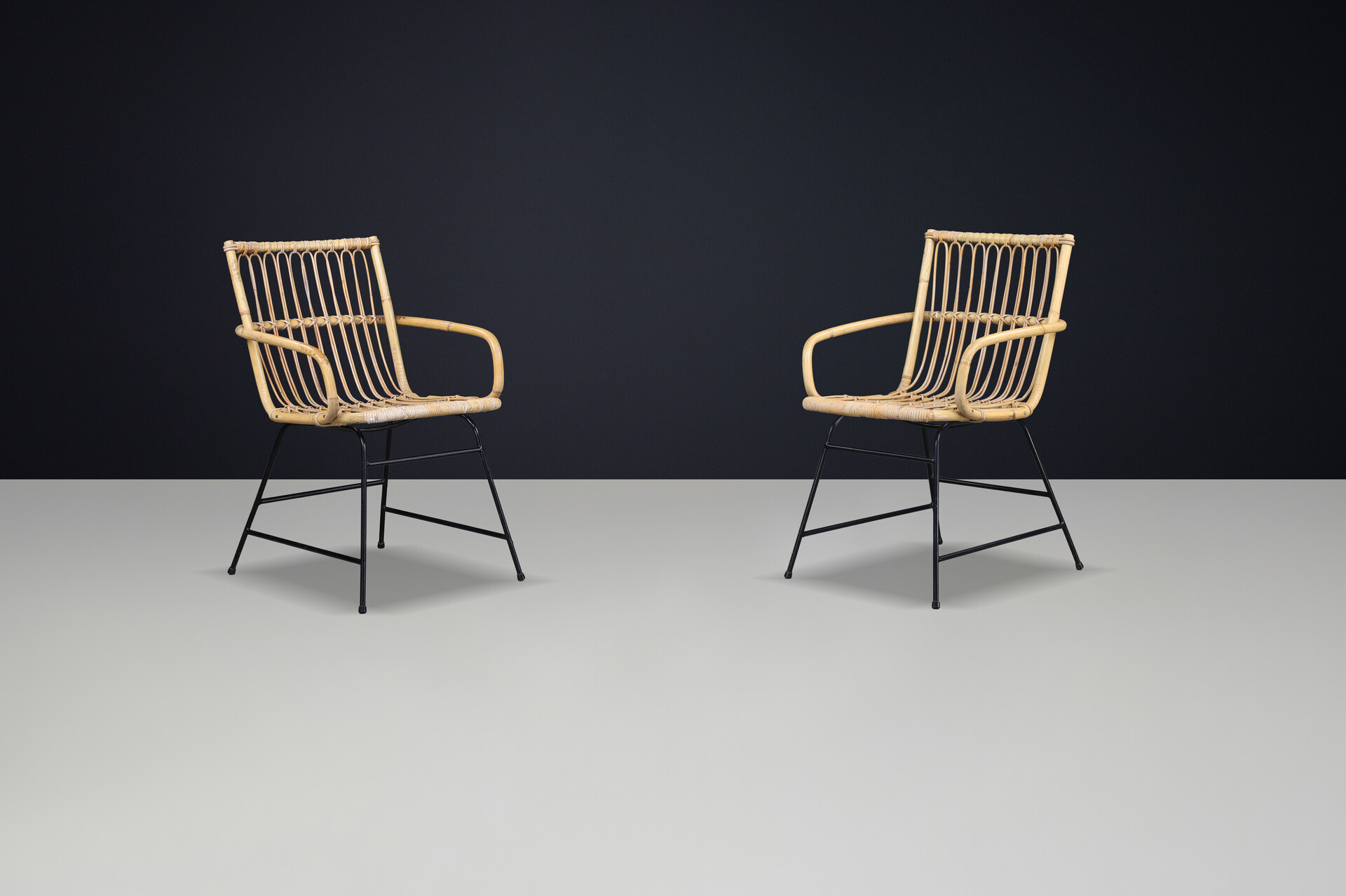 Mid century modern Rotan and bamboo armchairs, France 1960s Mid-20th century