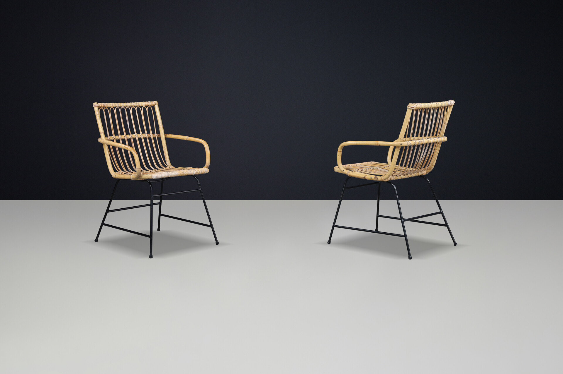 Mid century modern Rotan and bamboo armchairs, France 1960s Mid-20th century
