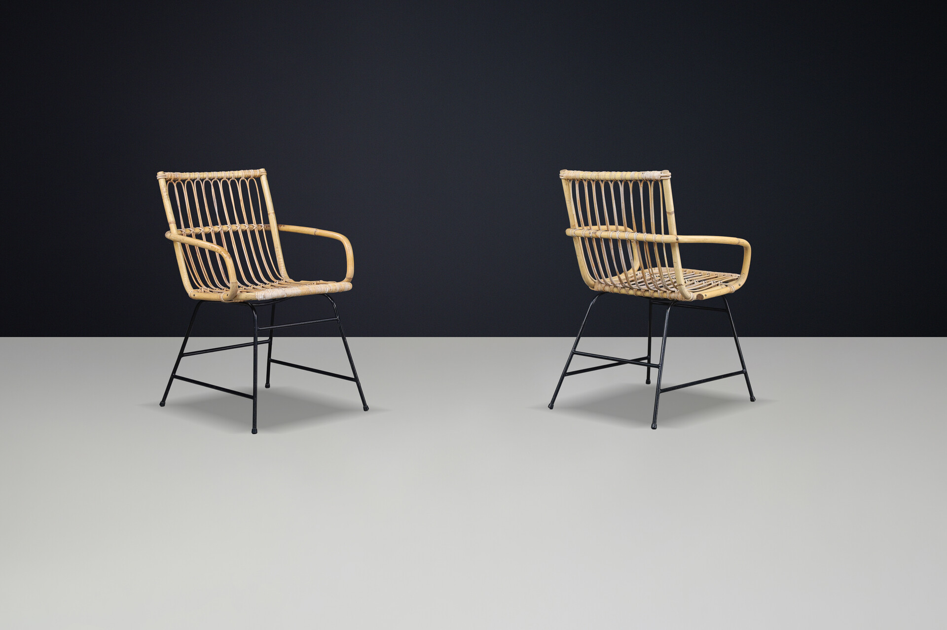 Mid century modern Rotan and bamboo armchairs, France 1960s Mid-20th century