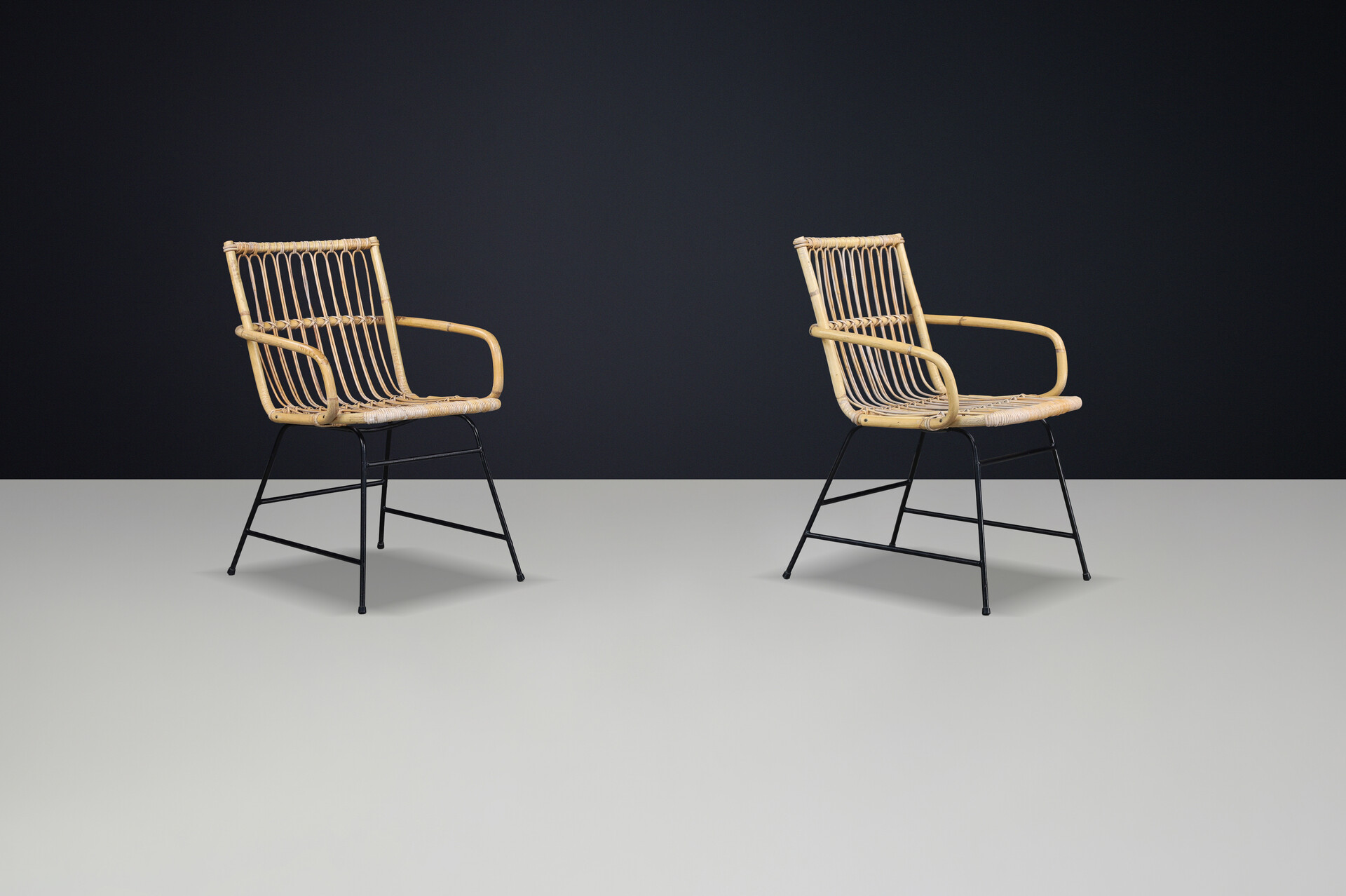 Mid century modern Rotan and bamboo armchairs, France 1960s Mid-20th century