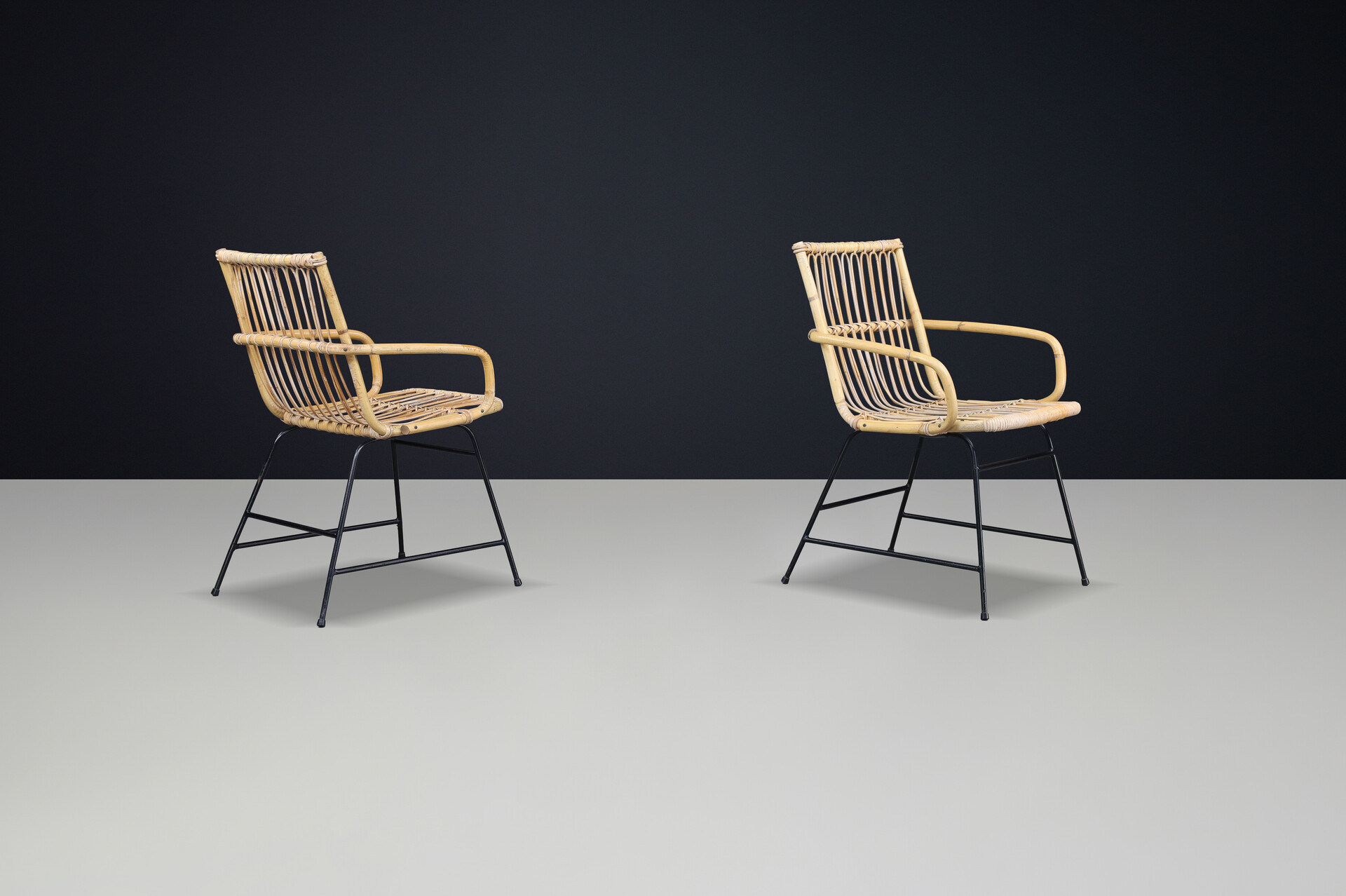 Mid century modern Rotan and bamboo armchairs, France 1960s Mid-20th century