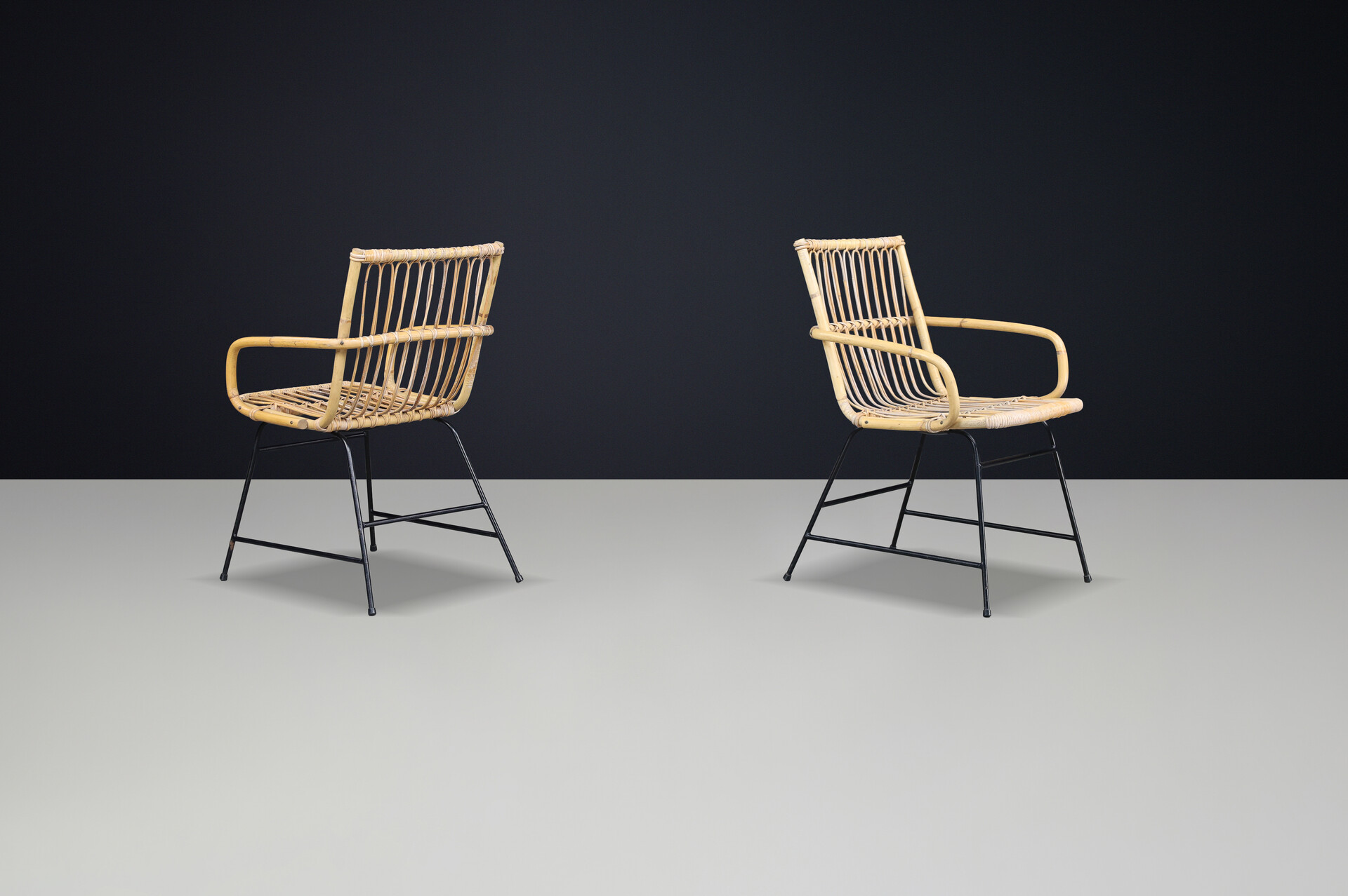 Mid century modern Rotan and bamboo armchairs, France 1960s Mid-20th century