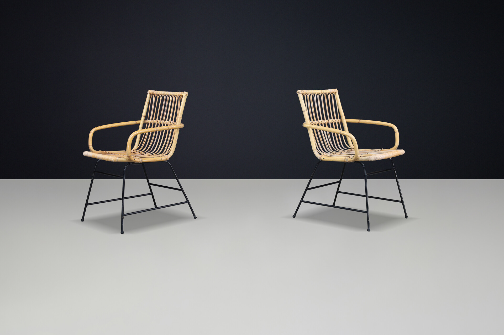 Mid century modern Rotan and bamboo armchairs, France 1960s Mid-20th century