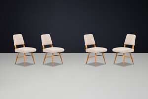 Mid century modern Sculptural Mid-Century Dining Chairs in Ashwood with Soft Beige Teddy Upholstery, France 1960s Mid-20th century