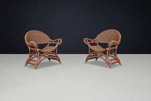Mid century modern Sculptural Rattan and Bamboo Lounge Chairs, Spain, 1960s Mid-20th century
