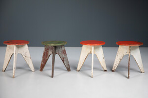 Mid century modern Set of 4 Tabouret Stools in the style of Jean Prouvé , France 1950s Mid-20th century