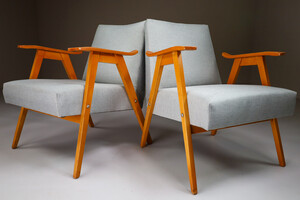 Mid century modern Set/2 Armchairs wit new upholstery Fabric cushions , Europe 1960s Mid-20th century