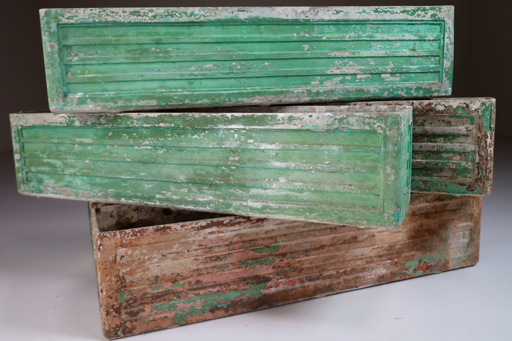 Mid century modern Set/5 Large patinated Rectangle Planters by Willy Guhl, Switserland 1970s Mid-20th century