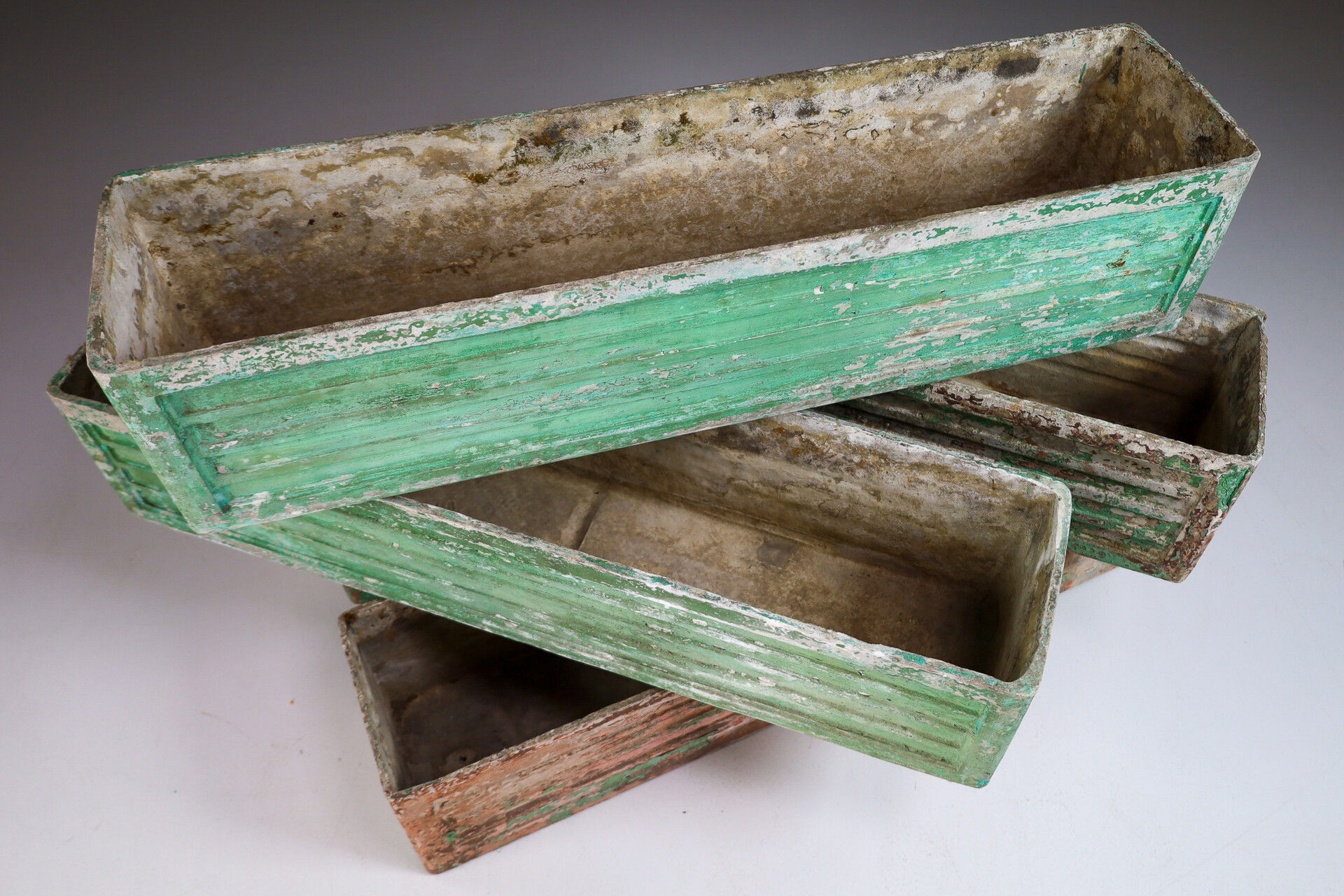 Mid century modern Set/5 Large patinated Rectangle Planters by Willy Guhl, Switserland 1970s Mid-20th century