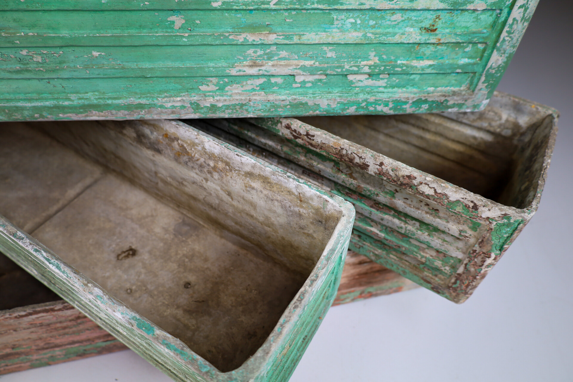 Mid century modern Set/5 Large patinated Rectangle Planters by Willy Guhl, Switserland 1970s Mid-20th century