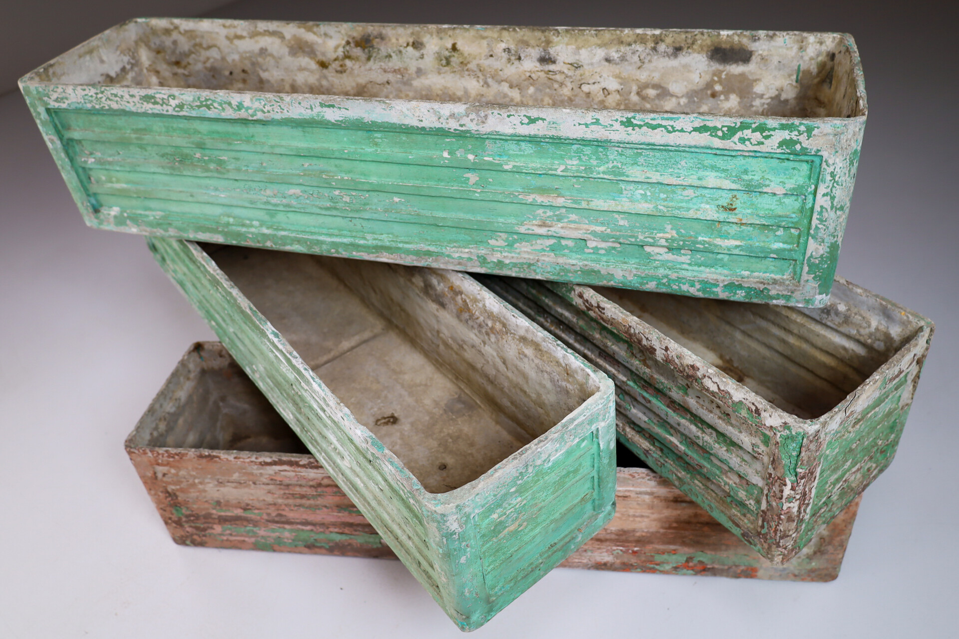 Mid century modern Set/5 Large patinated Rectangle Planters by Willy Guhl, Switserland 1970s Mid-20th century