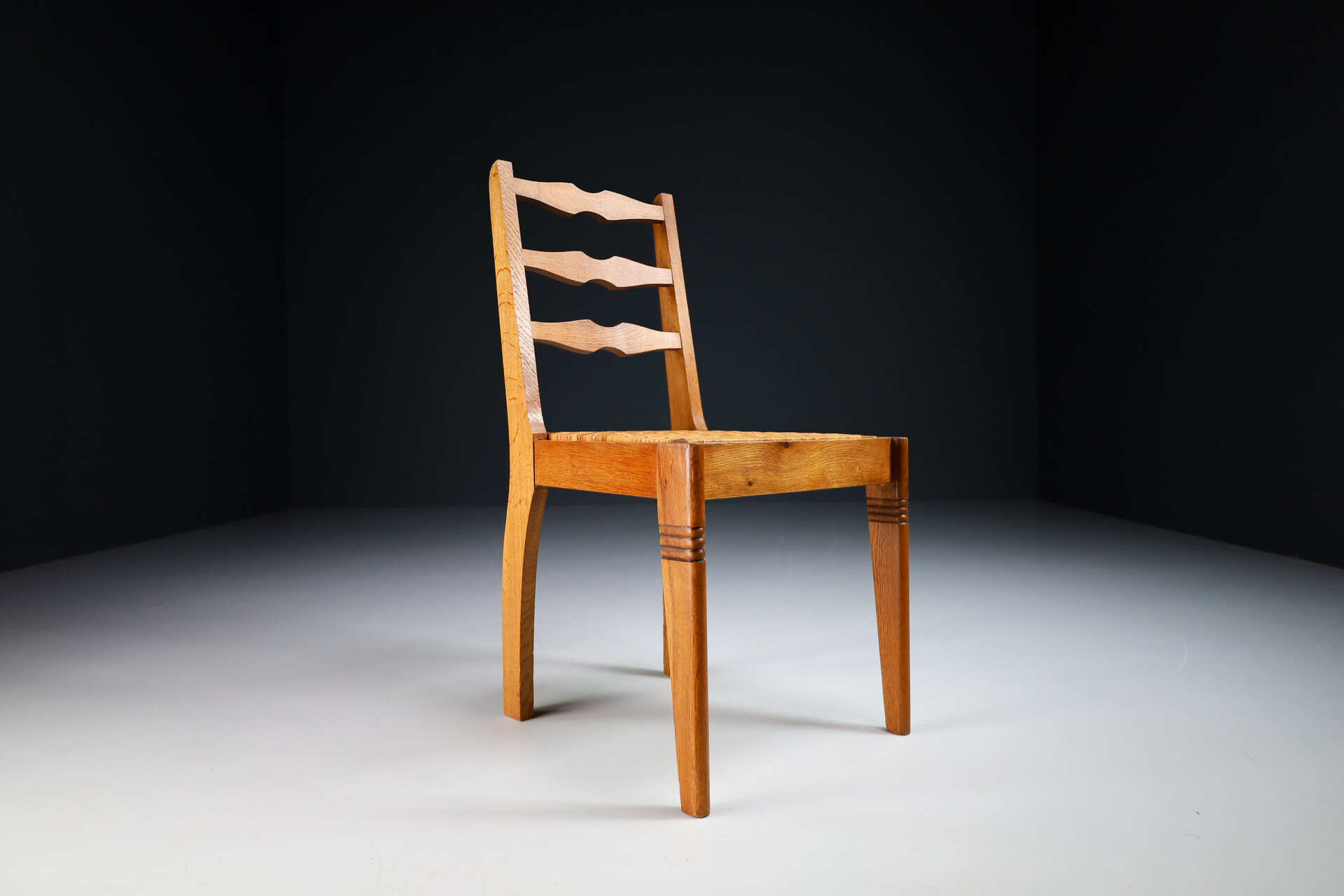 Mid century modern Set/6 Oak and cane dining chairs France 1950s Mid-20th century