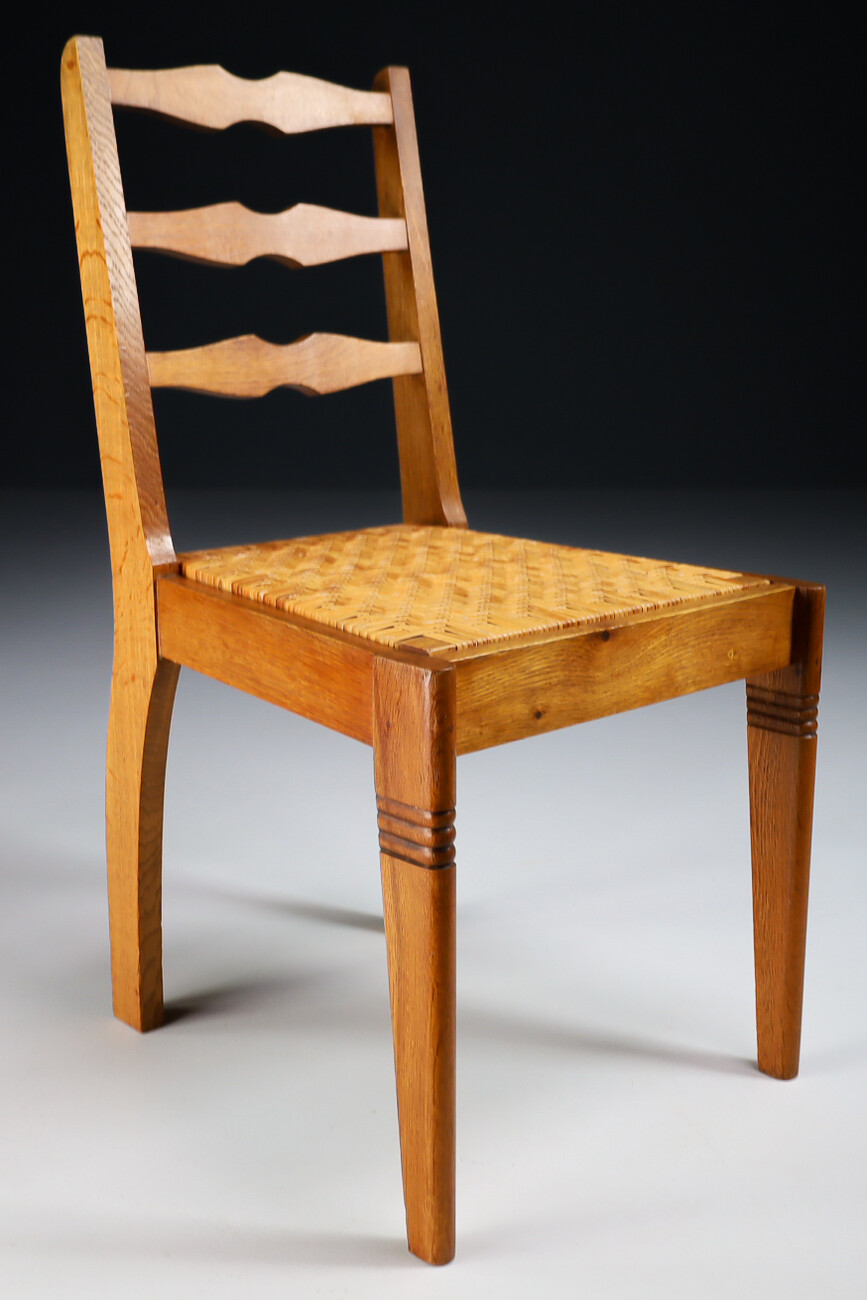 Mid century modern Set/6 Oak and cane dining chairs France 1950s Mid-20th century