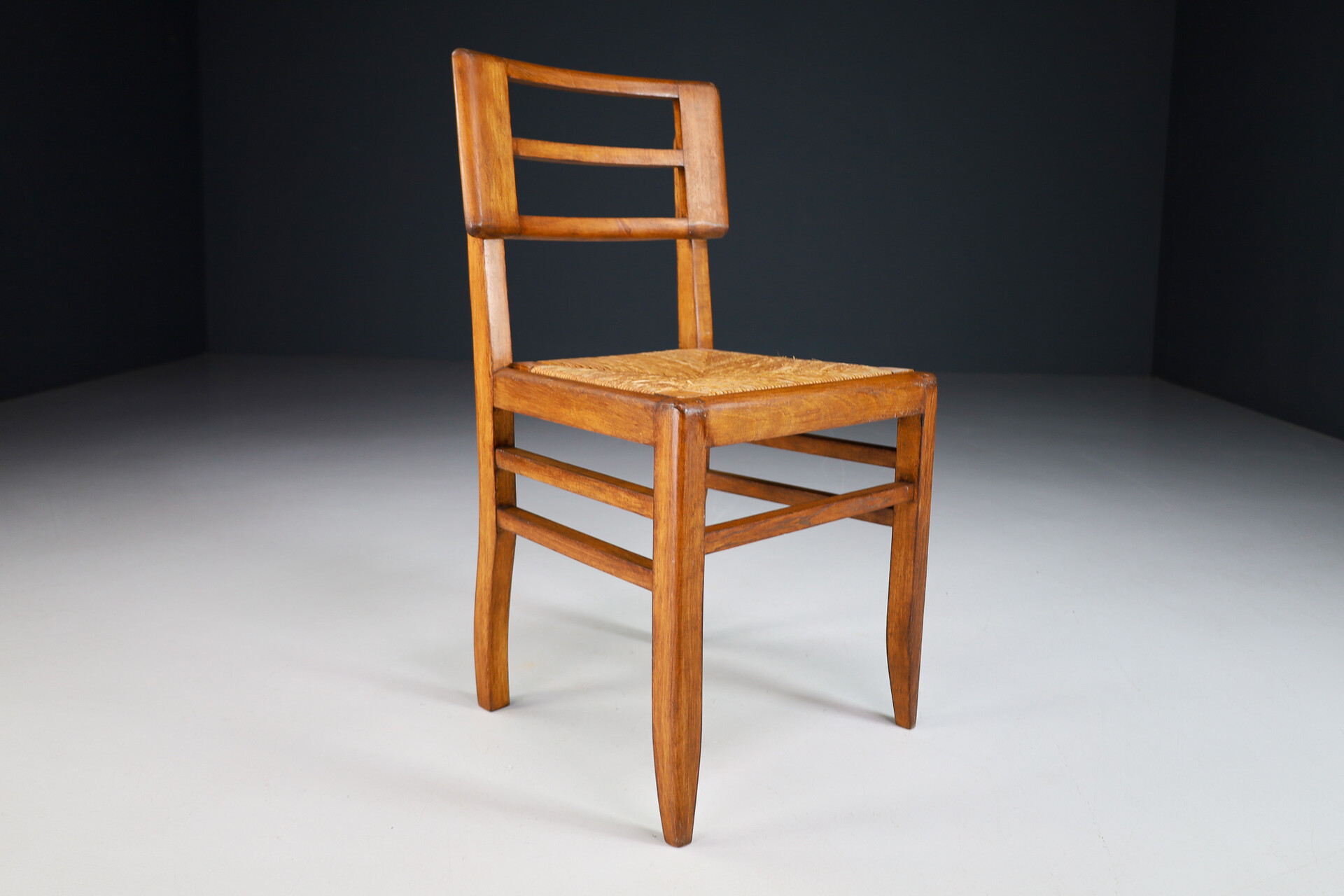 Mid century modern Side Chairs by Pierre Cruege in Oak and Cane, France, 1940s Mid-20th century