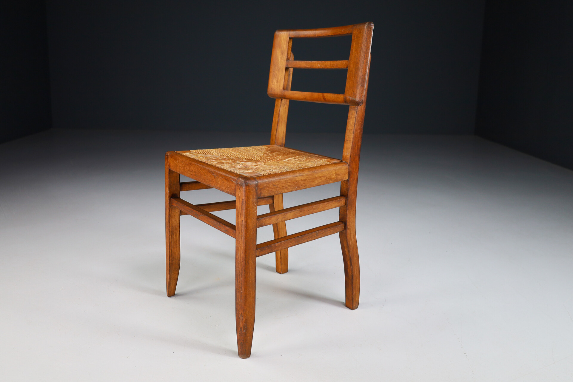 Mid century modern Side Chairs by Pierre Cruege in Oak and Cane, France, 1940s Mid-20th century