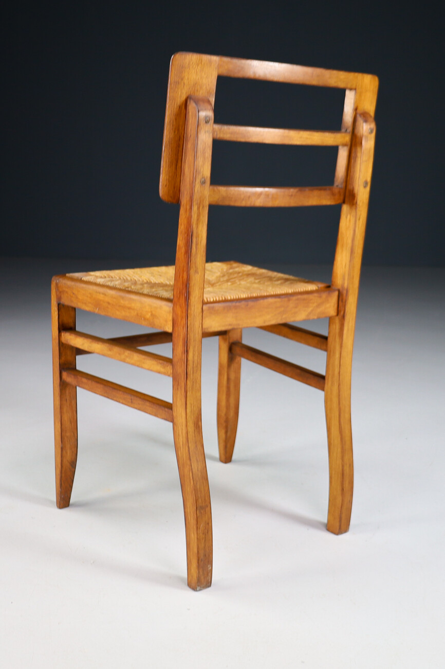 Mid century modern Side Chairs by Pierre Cruege in Oak and Cane, France, 1940s Mid-20th century