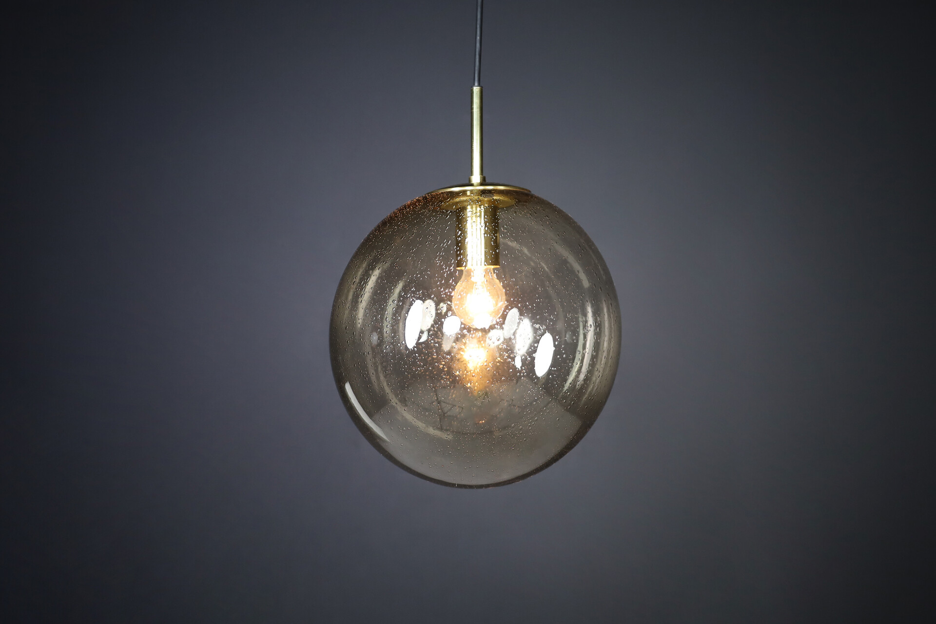 Mid century modern Smoked buble glass and brass Pendant, Germany 1960s Mid-20th century