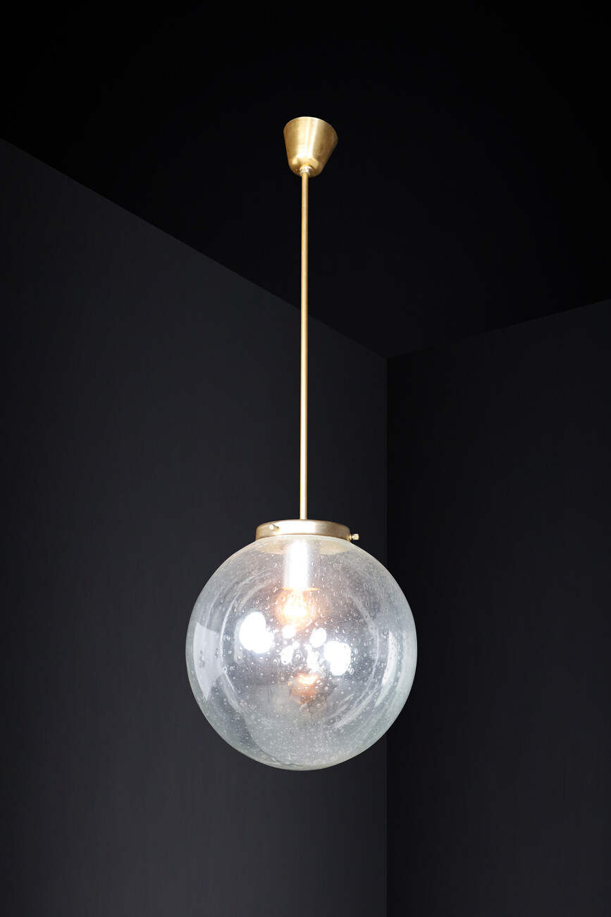 Mid century modern Smoked glass Pendants in Handblown Glass and Copper Color Fixture Mid-20th century