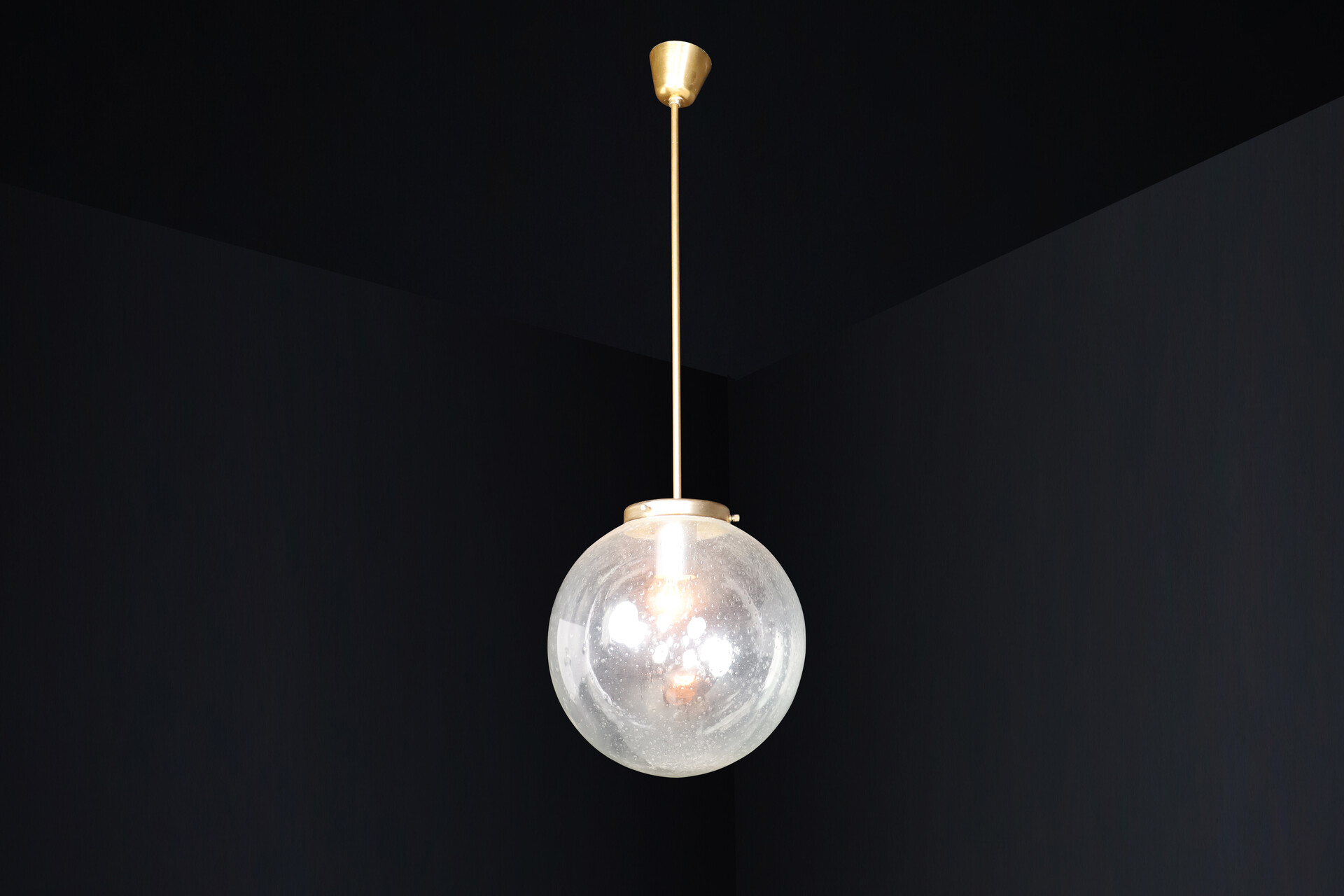 Mid century modern Smoked glass Pendants in Handblown Glass and Copper Color Fixture Mid-20th century