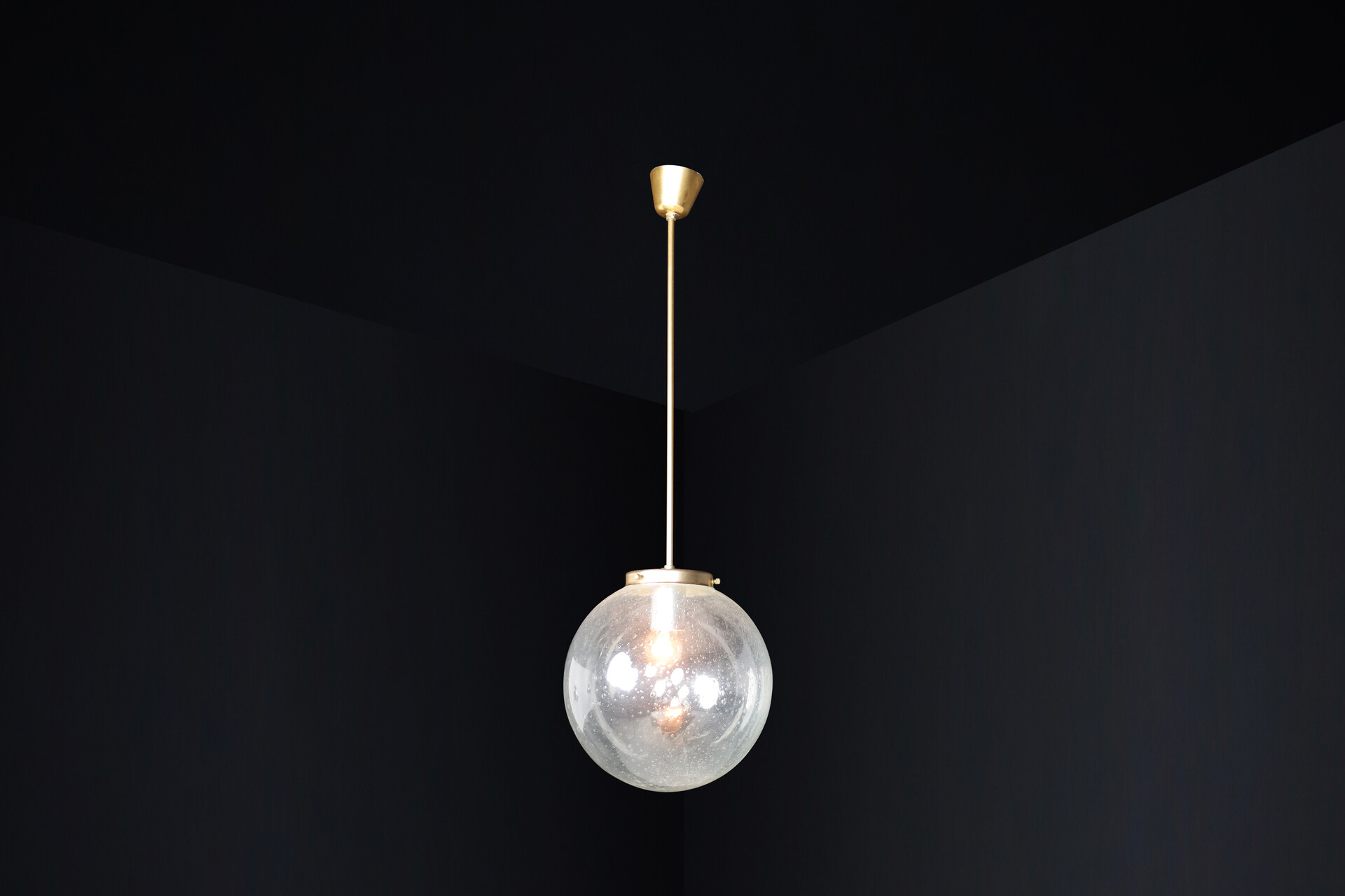 Mid century modern Smoked glass Pendants in Handblown Glass and Copper Color Fixture Mid-20th century