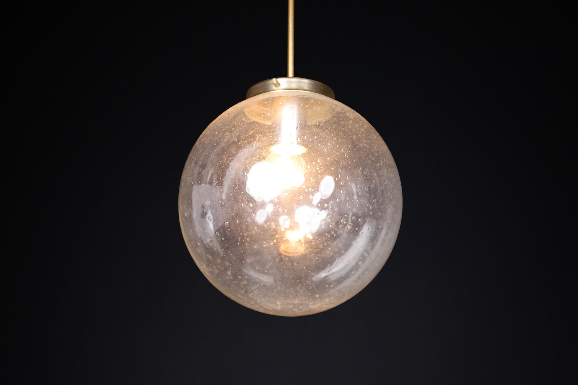 Mid century modern Smoked glass Pendants in Handblown Glass and Copper Color Fixture Mid-20th century