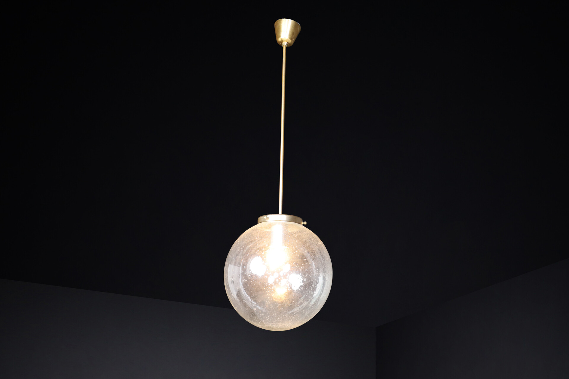 Mid century modern Smoked glass Pendants in Handblown Glass and Copper Color Fixture Mid-20th century