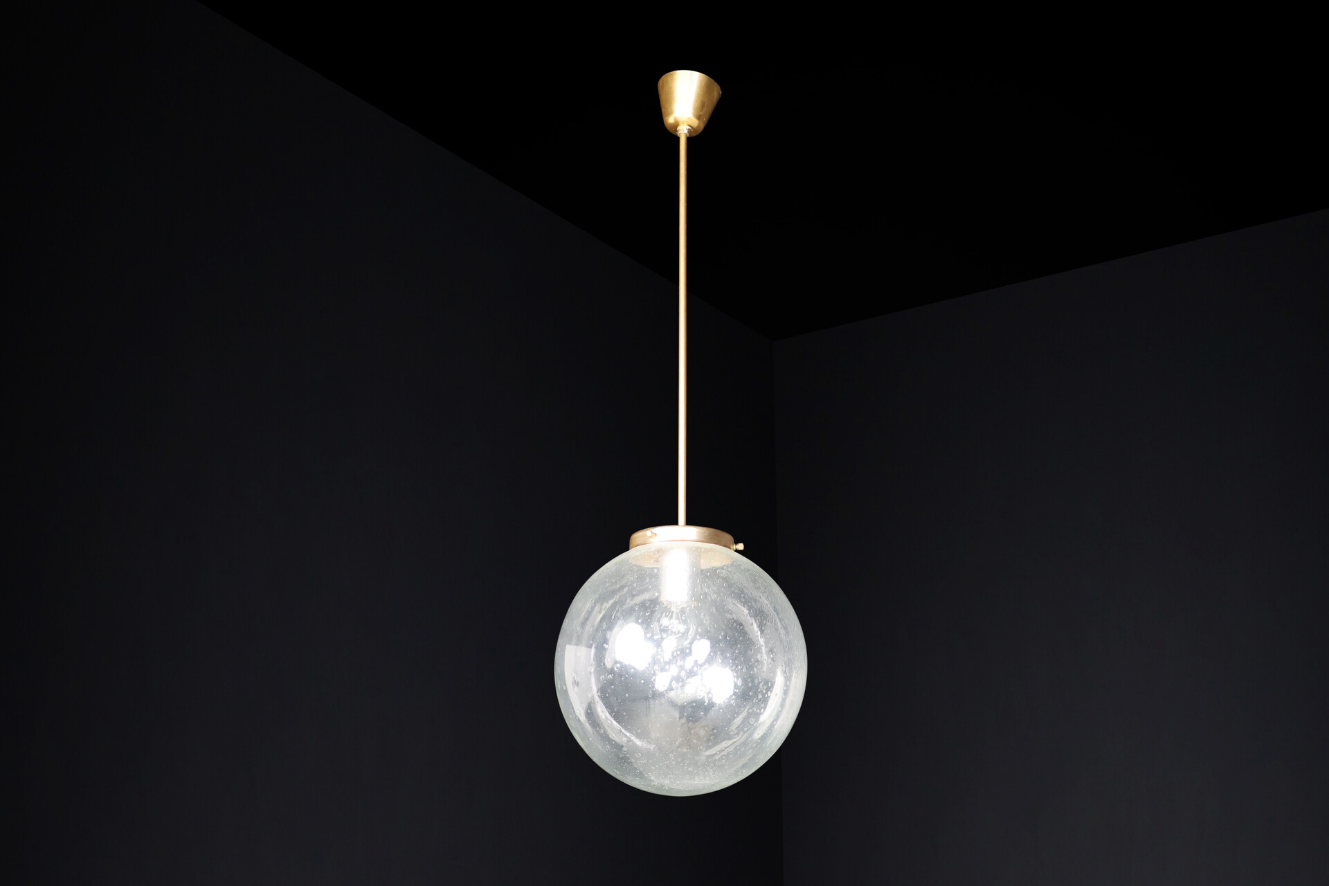 Mid century modern Smoked glass Pendants in Handblown Glass and Copper Color Fixture Mid-20th century