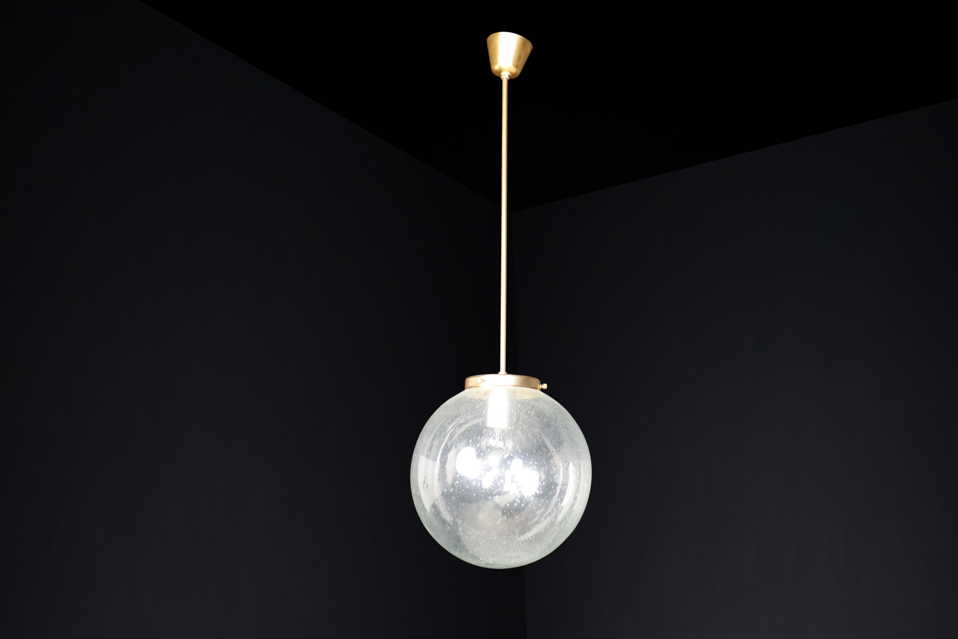 Mid century modern Smoked glass Pendants in Handblown Glass and Copper Color Fixture Mid-20th century