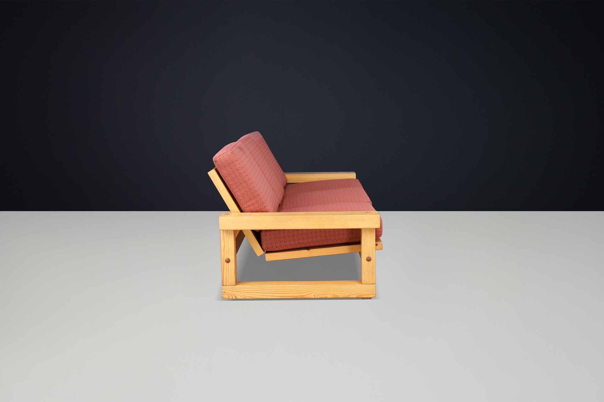 Mid century modern Solid pine 3 seat sofa, France 1970s Late-20th century