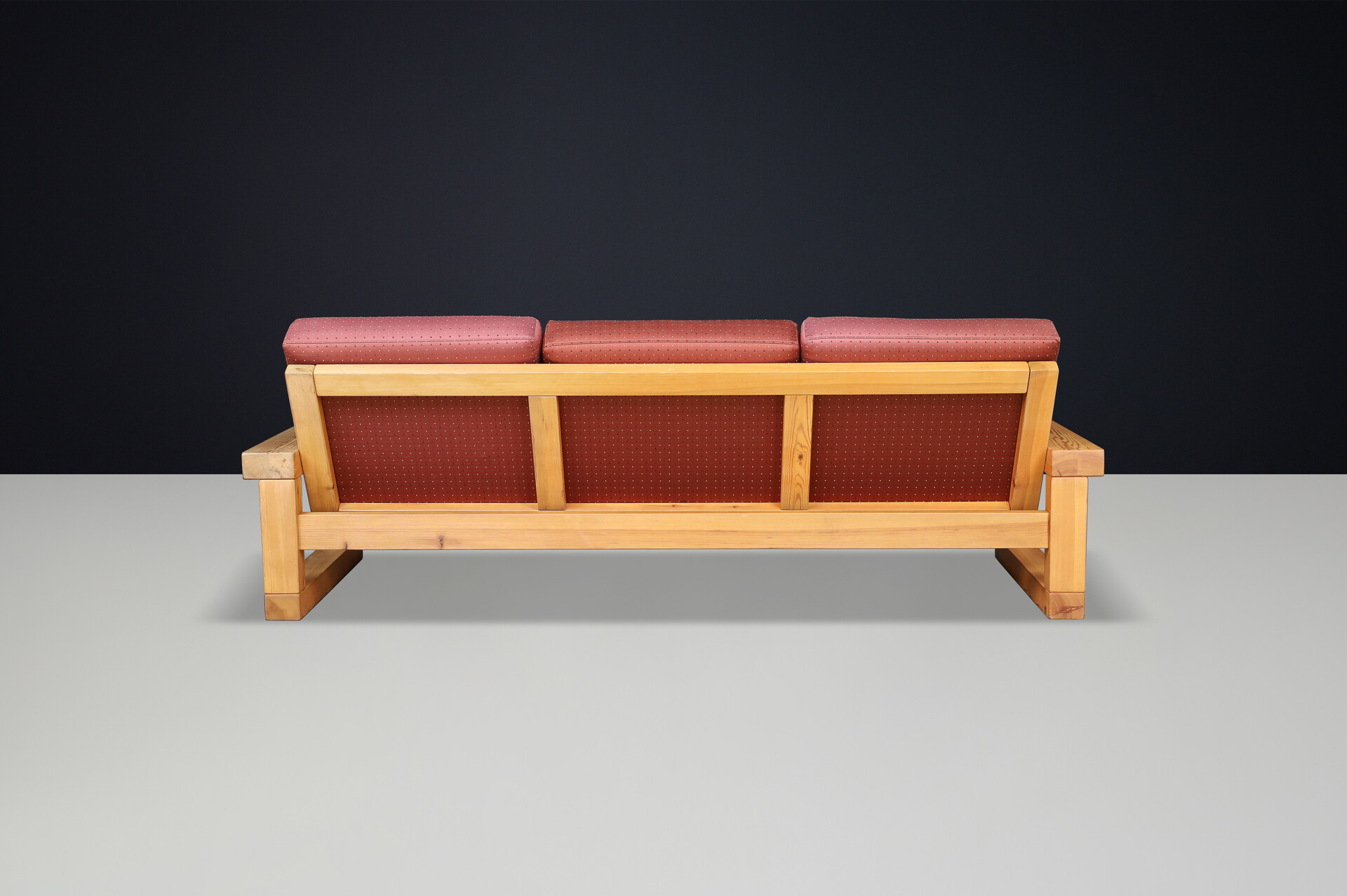 Mid century modern Solid pine 3 seat sofa, France 1970s Late-20th century