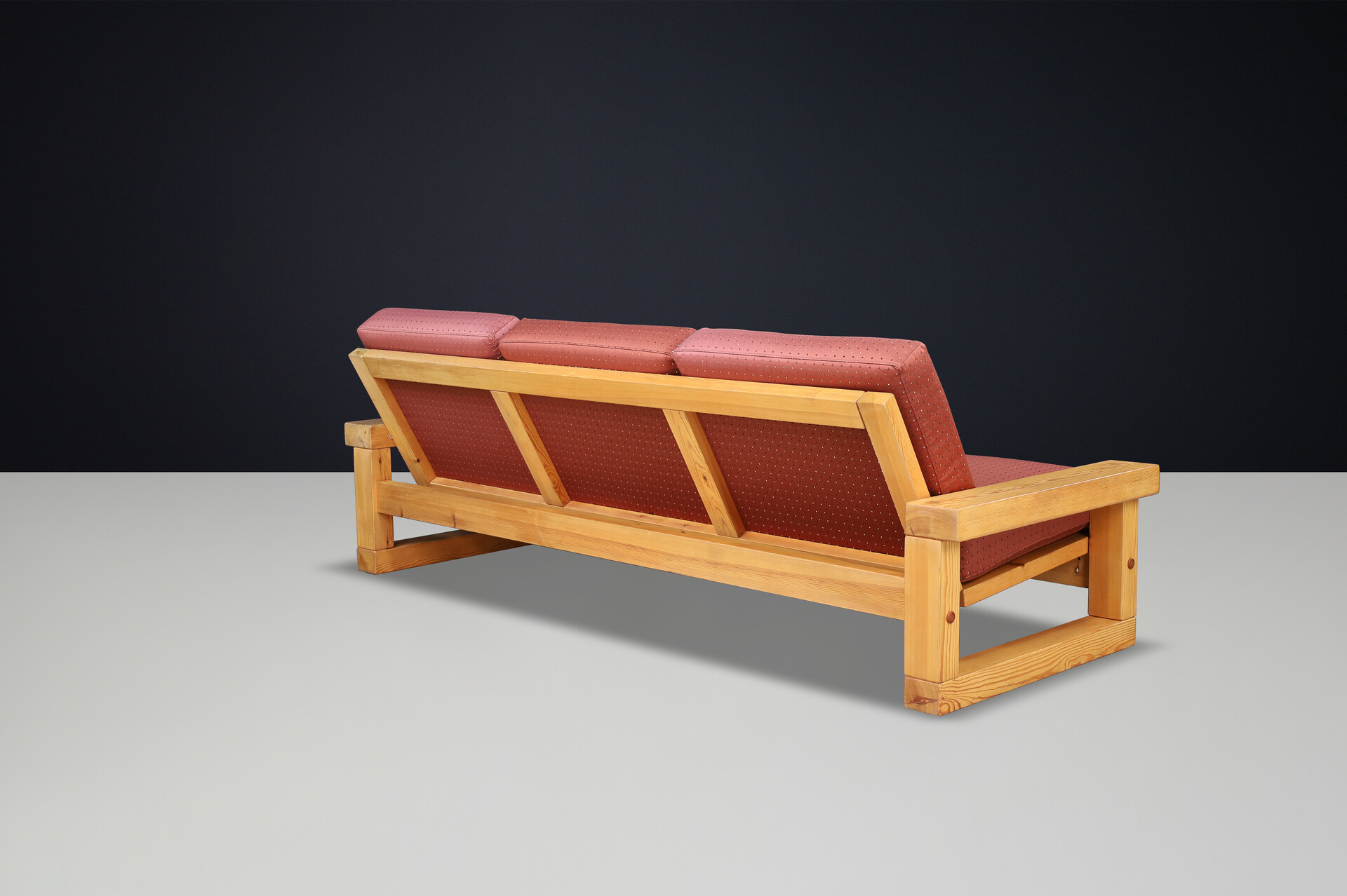 Mid century modern Solid pine 3 seat sofa, France 1970s Late-20th century