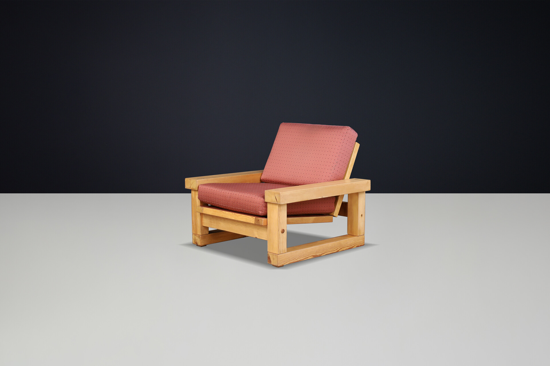 Mid century modern Solid pine Lounge chair, France 1970s Late-20th century