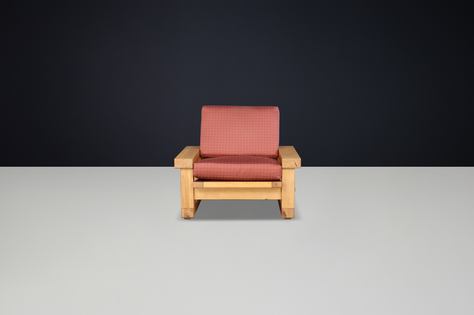 Mid century modern Solid pine Lounge chair, France 1970s Late-20th century