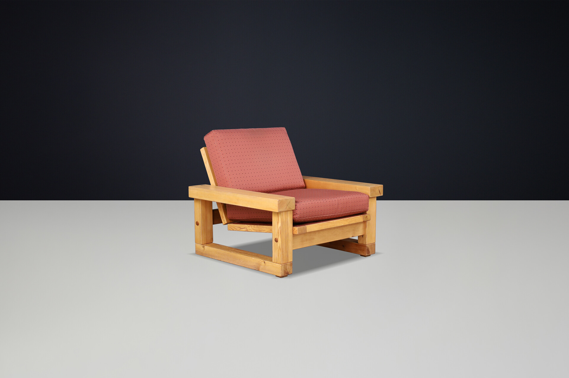 Mid century modern Solid pine Lounge chair, France 1970s Late-20th century