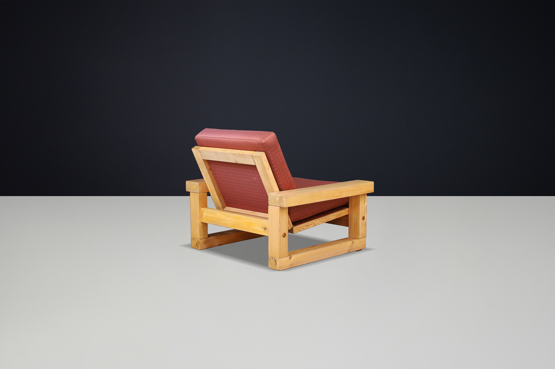 Mid century modern Solid pine Lounge chair, France 1970s Late-20th century