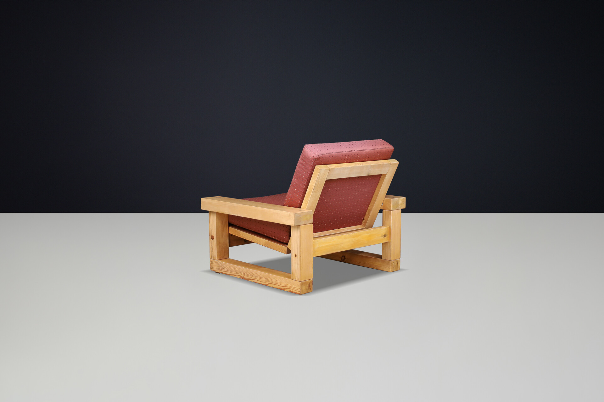 Mid century modern Solid pine Lounge chair, France 1970s Late-20th century