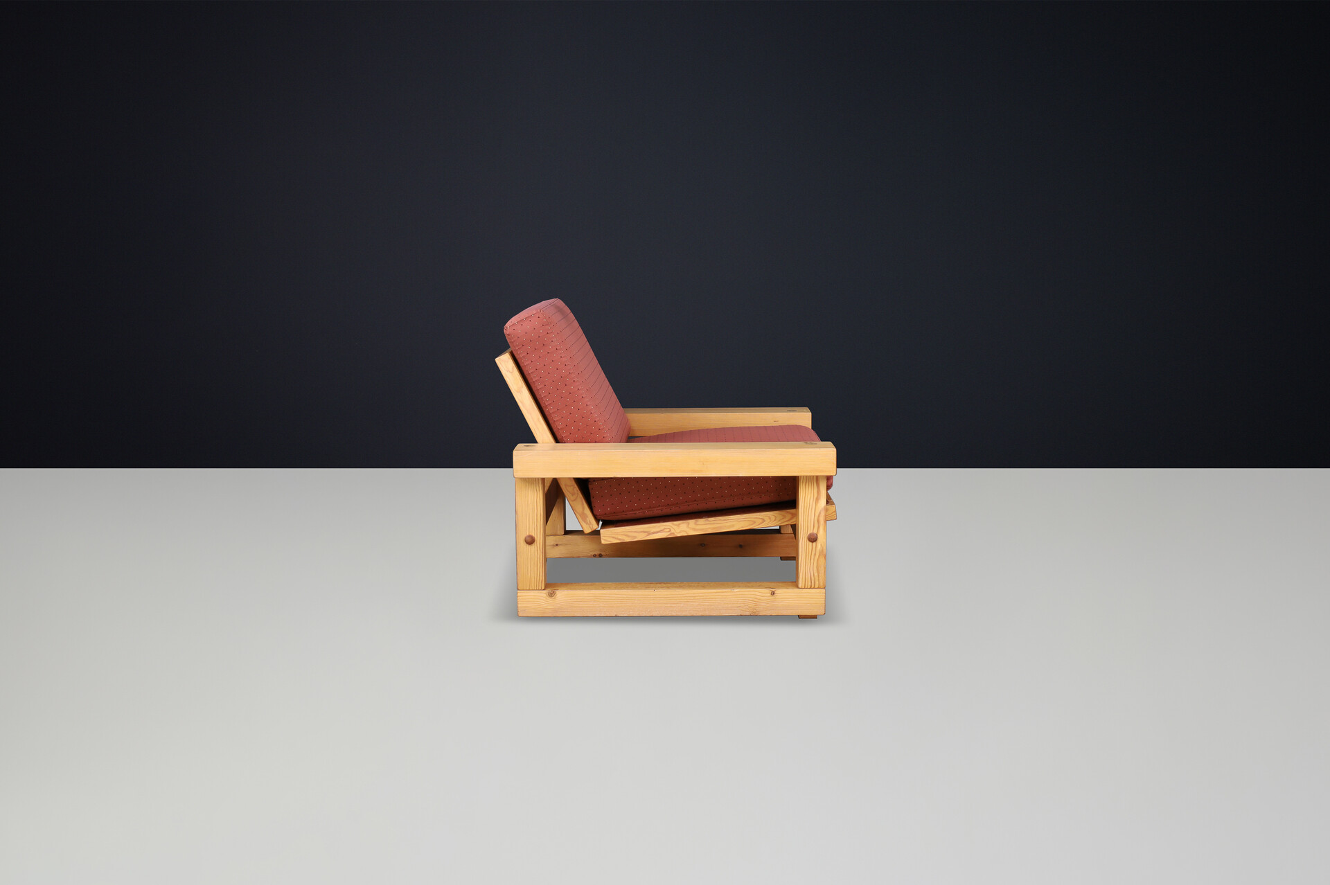 Mid century modern Solid pine Lounge chair, France 1970s Late-20th century