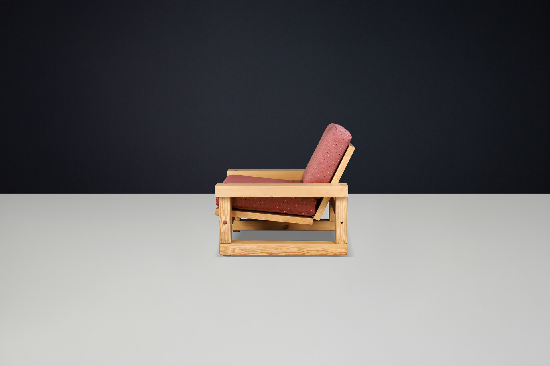 Mid century modern Solid pine Lounge chair, France 1970s Late-20th century
